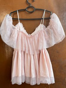 Sheer Ruffle Cold Shoulder Dress