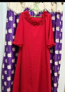 Red Ruffled Neck Ethnic Gown