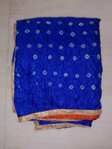 Royal Blue Bandhani Dupatta with Golden Border