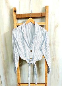 Chic Striped Tie-Front Shirt Size-32