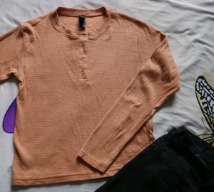 Peach Striped Long Sleeve Top