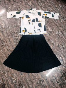 Stylish Printed Kurta with Black Skirt Set