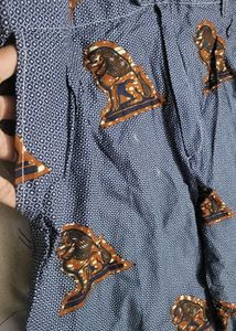 Blue Lion Print Wide Leg Trousers