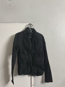 Black Ruffled Button-Up Blouse