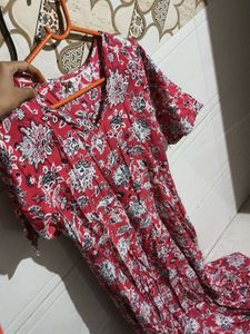 Pink anarkali set with white leggings