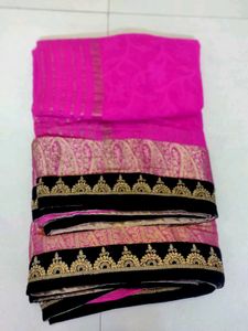 Light Wait Hot Pink With Black Jari Work And Di