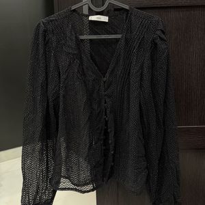 Shimmer Black Button-Up Blouse