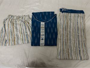 Stylish Teal Kurta Set with Striped Palazzos