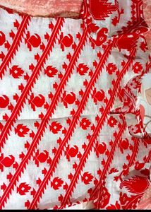 Red And White Pure Silk Kurti