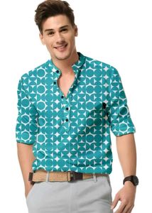 Printed Men's Cyan Kurta Shirt