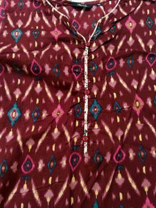 Maroon Printed Kurta Set with Dupatta