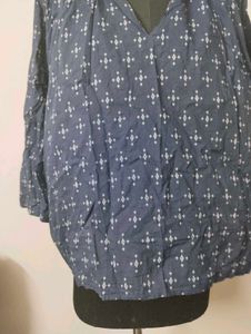 Navy Blue Printed V-Neck Top