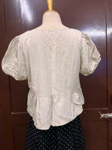 Cream Puff Sleeve Tie Neck Blouse