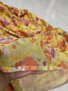 Beautiful Yellow Saree With Floral Design