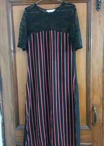 Pankh Orange & Black Stripped Kurta with Lace Slee