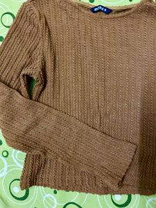 Brown Ribbed Long Sleeve Top