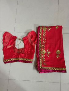 pink Rajasthani Ghota patti Saree With Stich Blou