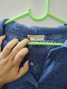 Blue Crochet Button-Up Shirt