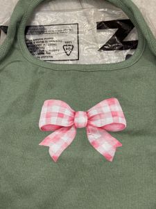 Cute Green Tank Top with Pink Bow