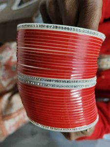 Red &amp; White Stone-Studded Bridal  chura