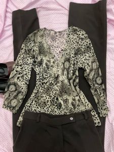 Sheer Leopard Print V-Neck Top