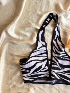 Zebra Print Halter Neck Top