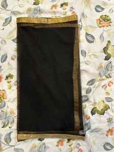 Elegant Black Net Dupatta with Golden Border