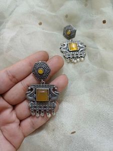 Brass yellow stone Earrings