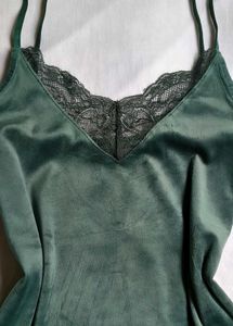 Velvet Camisole with Lace Trim