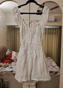 White Smocked Mini Dress