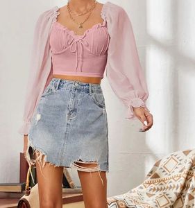 Chic Pink Puff Sleeve Crop Top