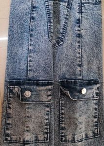 Trendy Acid Wash Cargo Jeans|Light Blue Denim Carg