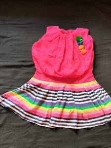 Bright Pink &amp; Rainbow Striped Dress