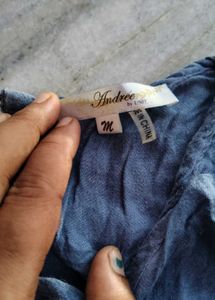 Blue Lace Trim Short Sleeve Top