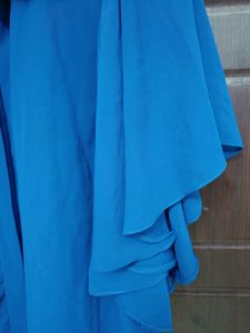 🔵 Blue Color Shiffon Sleeves Front Open Shirt.