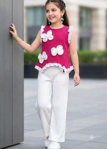 Girls Premium Ribbed Co-Ord Set | Cute Flower Appl