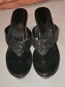 Sparkling Black Wedge Flip-Flops
