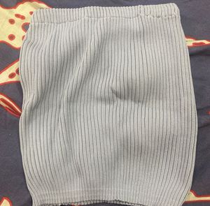 Grey Ribbed Tube Top with Lace-Up Detail