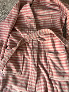 pink and white cozy morning gown
