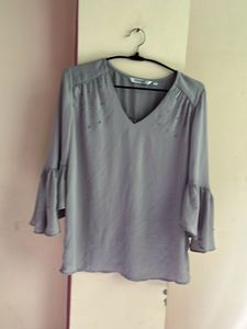 Grey Bell Sleeve Embellished Top
