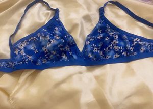 New Blue Floral Print Bra