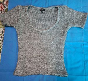 Sparkly Silver Knit Top