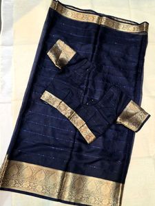 Elegant Navy Blue Saree with Blouse