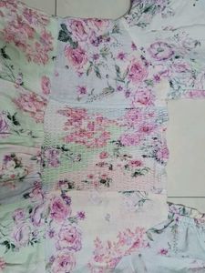 Floral Puff Sleeve Square Neck Dress