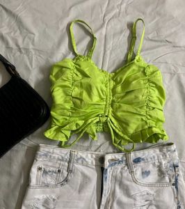 Neon Ruched Drawstring Crop Top