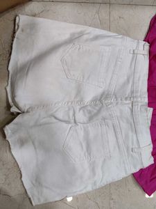 Cute Pink Top &amp; White Denim Skirt