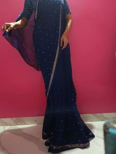 Elegant Navy Blue Embellished Saree