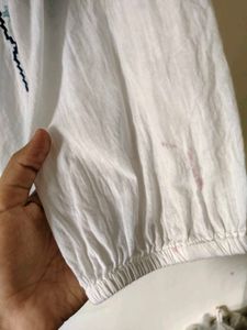 Embroidered White Cotton Top