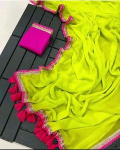 Elegant Yellow Saree with Red Border