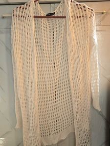 Cream Crochet Long Cardigan